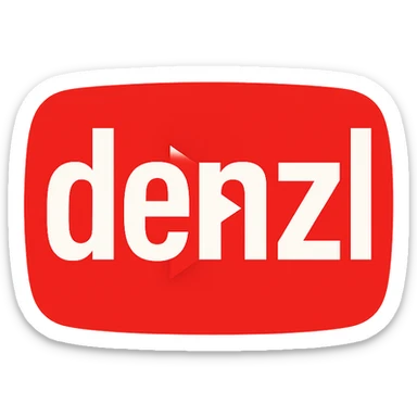 logo for 'denzl' inspired by YouTube branding, bold sans-serif lettering, red and white color scheme, play button icon integrated, modern and clean design sticker