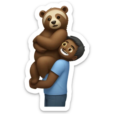 Bear holding sloth on his shoulders sticker