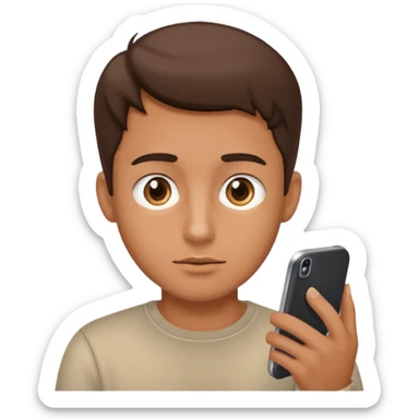 A guy scrolling on this phone, his eyes looking the phone very close sticker