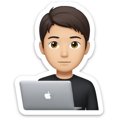 japanese handsome software engineer with macbook sticker