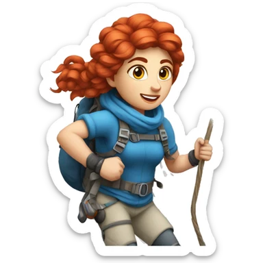 Greek Female winter mountaineer red hair white skin climbing with Greek Flag and Easter eggs basket sticker