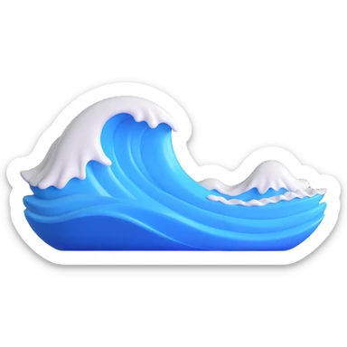 Make a wave emoji that looks exactly like the reference image, in iOS emoji style. 3D, shiny, smooth gradients, soft shadows, realistic wave shape, blue and white colors. Add a subtle highlight to the crest. sticker