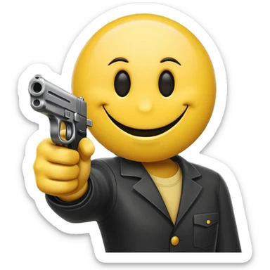 Yellow smiley face holding gun pointing towards screen sticker
