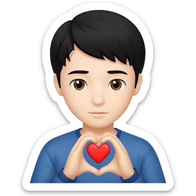Un garçon beau qui fait un cœur avec des cheveux noir  sticker
