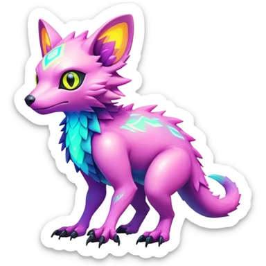  exotic futuristic lush warm-colored modern colorful neon-colored cyber-Fakémon-Digimon-Trico-creature sticker