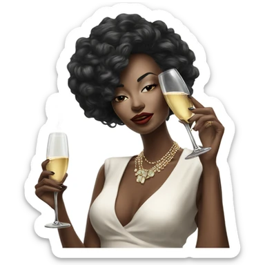 Hyper Realistic beautiful high fashion model drinking champagne and smoking sticker