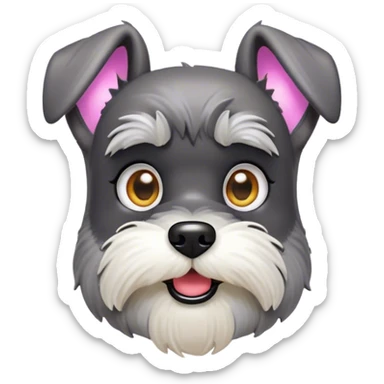 Cinematic Comical Miniature Schnauzer Portrait Emoji, Head tilted dramatically with a comically shocked expression and large, animated eyes, featuring a sharply defined salt-and-pepper fur with exaggerated, humorous eyebrows, simplified yet hilariously detailed, glowing with a bold, playful radiance, high shine, exuding a spirited and cheeky charm, styled with a soft glowing outline, capturing the essence of a Miniature Schnauzer that appears ready to dash into a burst of comic energy! sticker