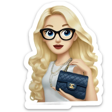 Blonde Chanel blue eyes Asian Girl with Birkin bag and Chanel necklace sticker