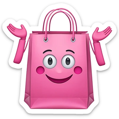 Make a pink shopping bag with 2 arms and legs and eyes and smile sticker