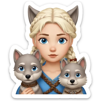 Viking platinum blonde girl with braid and blue eyes. Wolf pet sticker