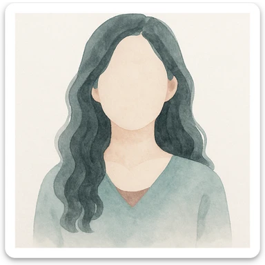 faceless Asian woman with long wavy hair, soft watercolor style sticker