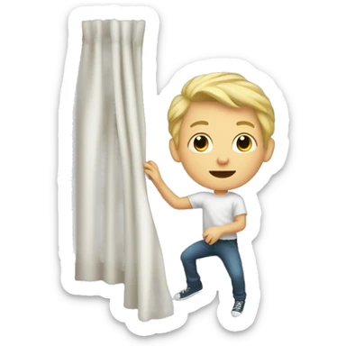 White kid pulling window curtains sticker