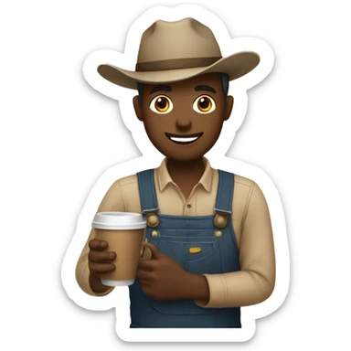 young farmer with cup of coffee sticker