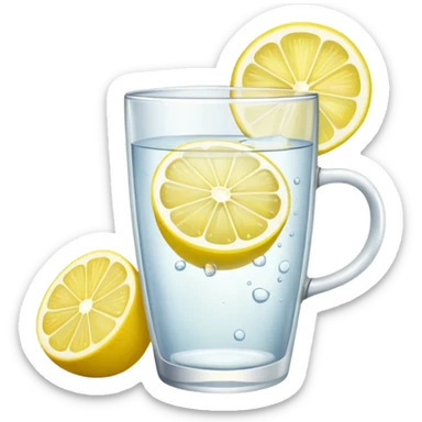 A glass of lemon water with slice of lemon on the cup sticker