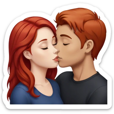 red head and brown hair kissing sticker