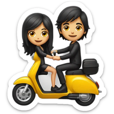 long hair boy and girl riding on black activa scooter sticker