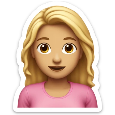 Chica linda con un moño rosa y el pelo rubio con una parte recogida y la otra no y con la piel pálida  sticker
