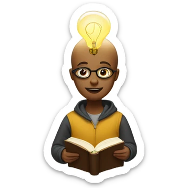 a person reading a book titled 'Inspired' with a lightbulb above their head sticker