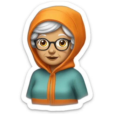 Orange raincoat granny in headscarf sticker