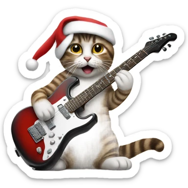 Cat playing electric guitar wearing a Santa hat sticker
