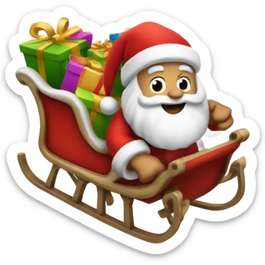 Santa clause riding a sleigh with presents sticker