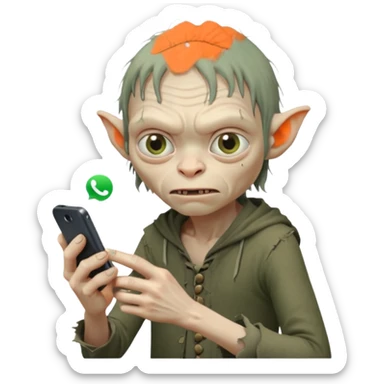gollum typing a cellphone in a WhatsApp sticker