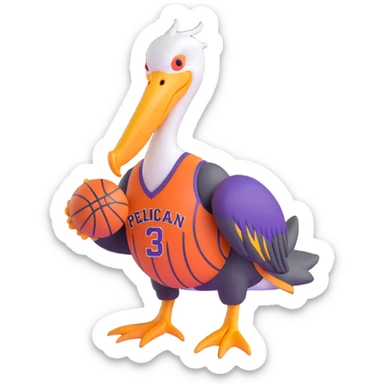 Pelican wearing New Orleans basketball jersey sticker