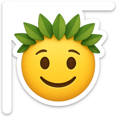 yellow face with green leaf crown, digital illustration, emoji style, no background sticker