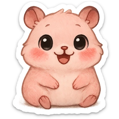 a cute pink hamster, original design, big eyes, blushing cheeks, joyful sticker