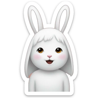 white rabbit with a little girl with black bangs sticker