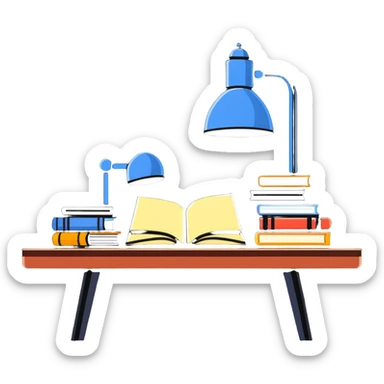 study desk with lamp and books sticker