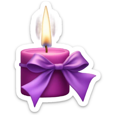 A dark pink candle wrapped with a deep lavender satin bow, glowing softly. sticker