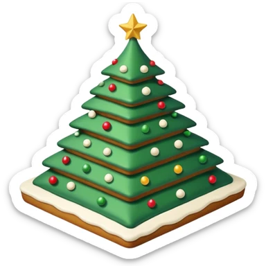 flat cake that looks like christmas tree, it is whole layered with white cream and has sharp corners sticker