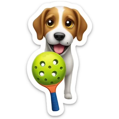 Dog holding pickle ball paddle sticker
