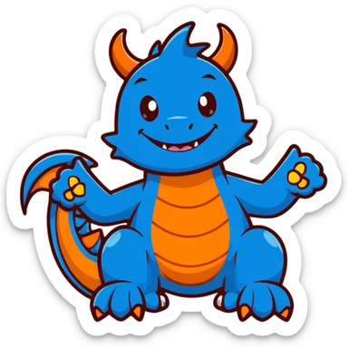 Humanoid blue dragon, smiling with a thumbs up sticker
