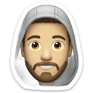 White man dark hair wearing a backwards cap and a goatee beard wearing hoodies sticker