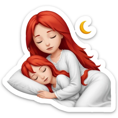 Red long hair girl sleeping in bed alone sticker