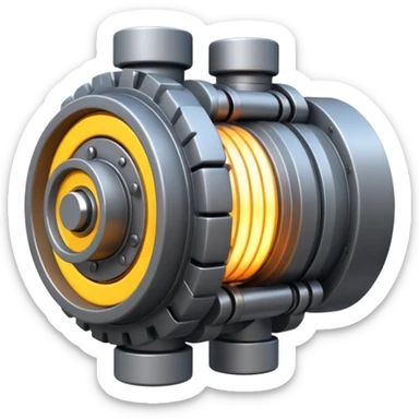 Powerful half-futuristic half-modern gray colored engine emoji, thick industrial metal body, rotating inner parts, glowing energy core.

 sticker