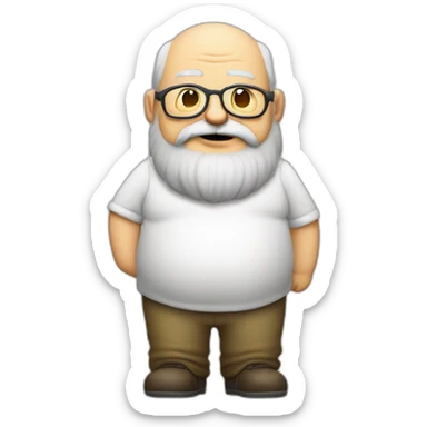 fat old man full body with grey beard and without hair, using eye glass, drinking beer sticker