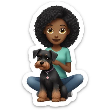 Black girl with ginger hair holding mini schnauzer dog  sticker