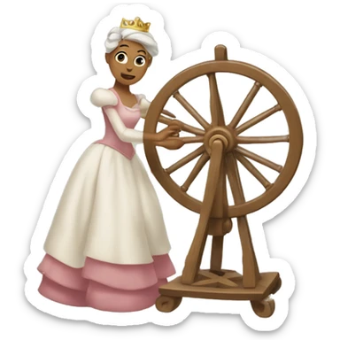 The princess spins threads on a spinning wheel sticker
