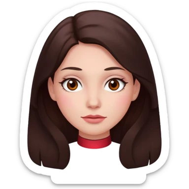An emoji featuring a woman with dark brown long hair, brown eyes, light pinkish skin, red cheeks sticker