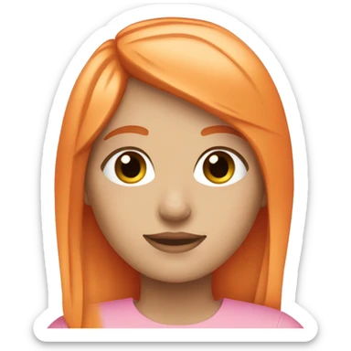 white girl with orange long hair and orange bangs wearing pink sticker