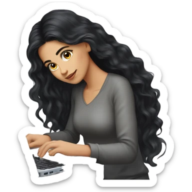 Beautiful girl, Black hair,wavy hair, long hair, Black eyes, Armenian, typing on laptop sticker