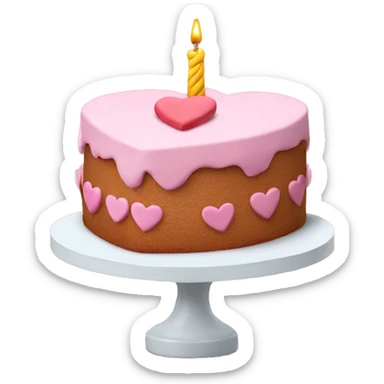 pink heart birthday cake sticker