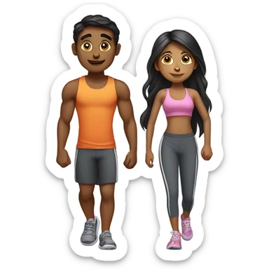 two Indians one girl and one boy going to the gym together sticker