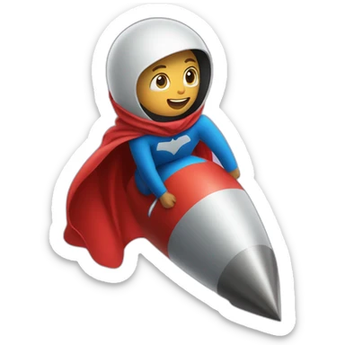 person dressed with a superhero cape but without mask is riding on a rocket sticker