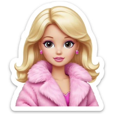 Blonde Barbie wearing pink fluffy fur coat sticker