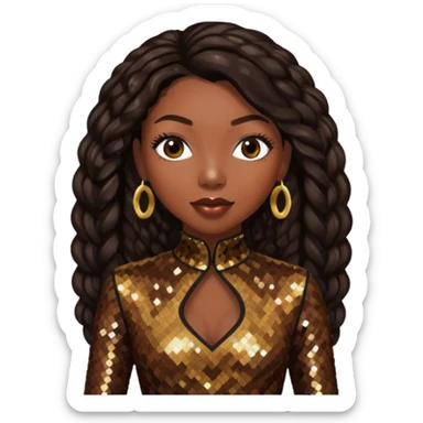 Brandy Norwood with long dark brown hair, dark brown sequin outfit sticker