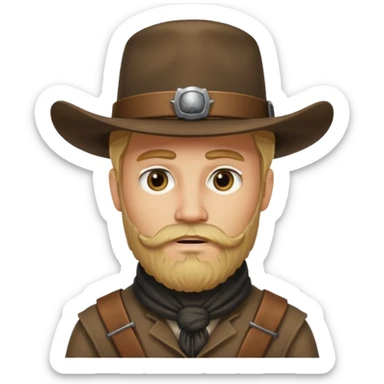 A blonde western man from America 1899 wild west with a hat and beard should look like a robber sticker